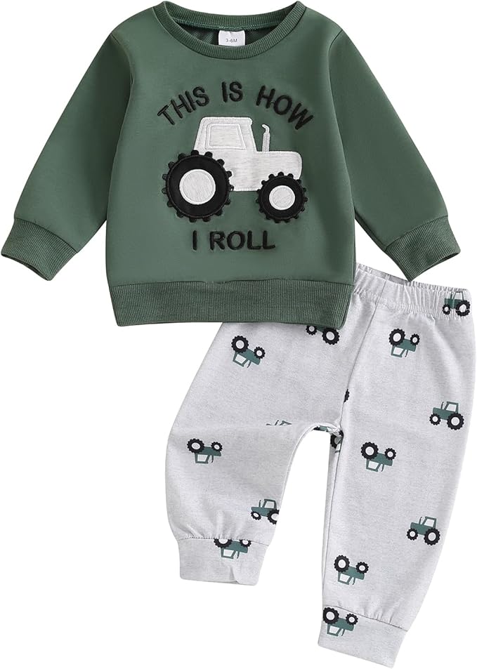 Baby Boys Fall Truck Outfit 2-Piece Sweatshirt & Pants Set