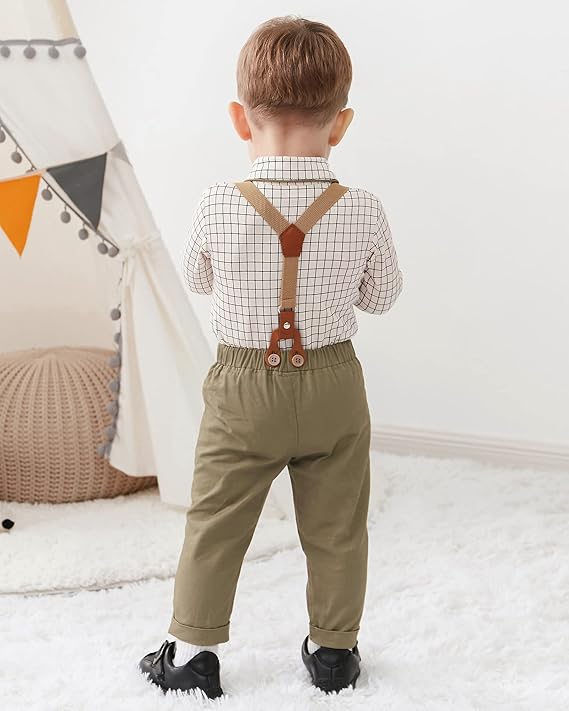 Baby Boy Gentleman Clothes Suit 0-18 Months Infant Formal Long Sleeve Tuxedo Romper Jumpsuit + Suspender Pants + Beret Hat 3pcs - Image 23
