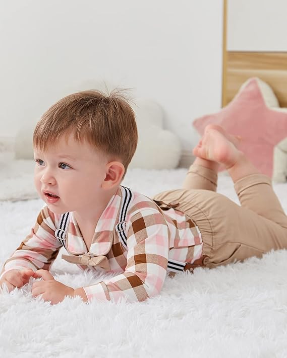 Baby Boy Gentleman Clothes Suit 0-18 Months Infant Formal Long Sleeve Tuxedo Romper Jumpsuit + Suspender Pants + Beret Hat 3pcs - Image 8