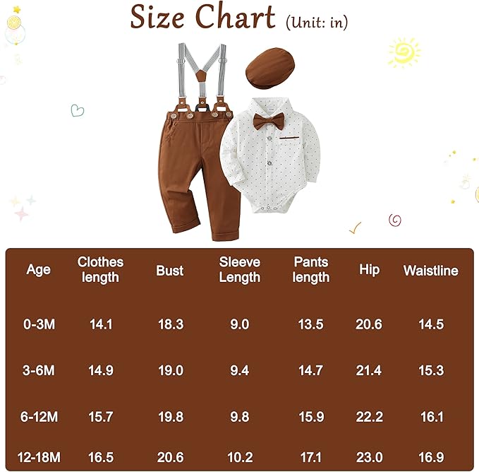 Baby Boy Gentleman Clothes Suit 0-18 Months Infant Formal Long Sleeve Tuxedo Romper Jumpsuit + Suspender Pants + Beret Hat 3pcs - Image 14