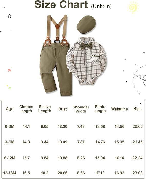 Baby Boy Gentleman Clothes Suit 0-18 Months Infant Formal Long Sleeve Tuxedo Romper Jumpsuit + Suspender Pants + Beret Hat 3pcs - Image 25
