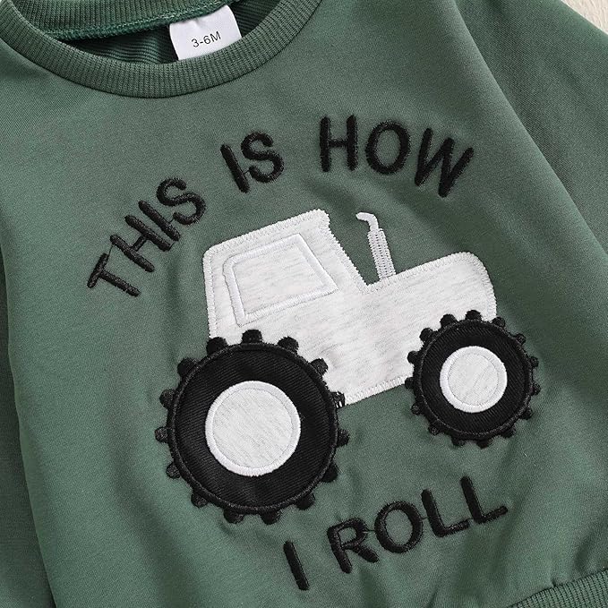 Baby Boys Fall Truck Outfit 2-Piece Sweatshirt & Pants Set - Image 7
