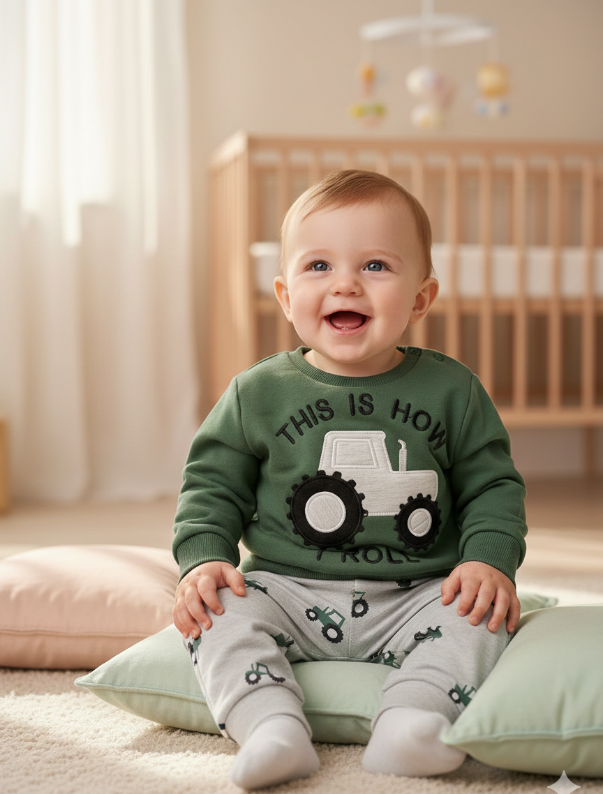 Baby Boys Fall Truck Outfit 2-Piece Sweatshirt & Pants Set - Image 2
