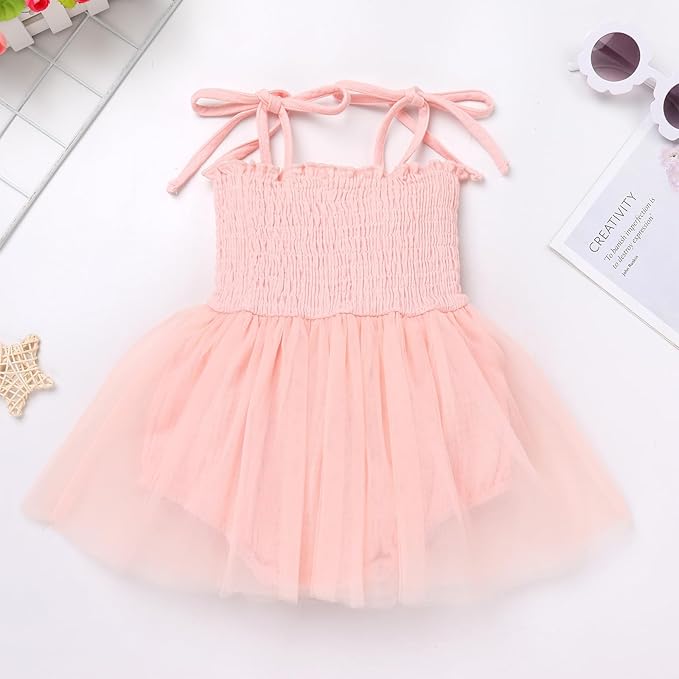 Baby Girls 1st Birthday Outfit Spaghetti Straps Smocked One Embroidered Tulle Romper Dress + Headband Cake Smash Photo Shoot - Image 7