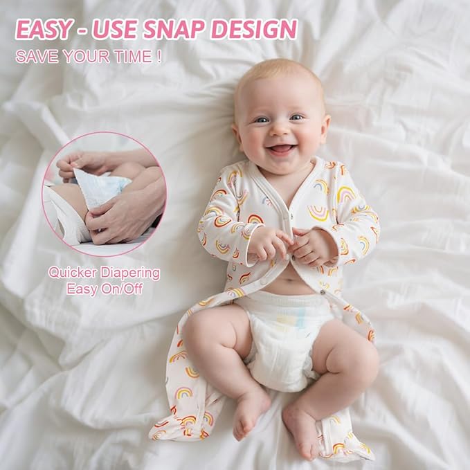 Unisex Newborn Baby Growone-Piece, 3Pcs Snap Buttons Baby Sleepsuits, 100% Cotton Rompers Long Sleeve Boys Girls, Soft & Airy, Footless Babies Grows Sleepsuits for 0-3M/3-6M/6-9M/9-12M - Image 5