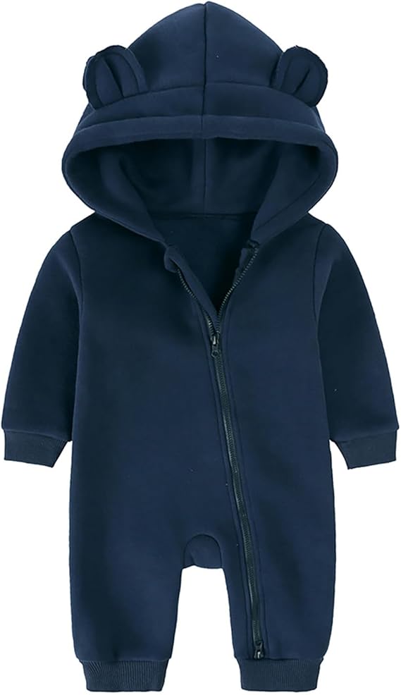 Generisch Unisex Newborn Baby Boys Girls Long Sleeve Zipper Ears with Overalls Fleece Warm Romper Loose Outfit Clothing - Image 5