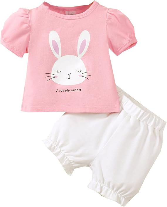 2026 Easter Toddler Girls Short Sleeve Cute Casual Animal Rabbit Romper Shorts 2pcs Outfits Outwear - Image 4