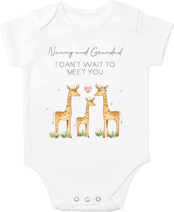 allaboutthebump Nanny Grandad I Can't Wait To Meet You Giraffe Baby Announcement Vest | Baby Announcement Vest Bodysuit (Pregnancy Reveal) - Gift Wrapped with Box