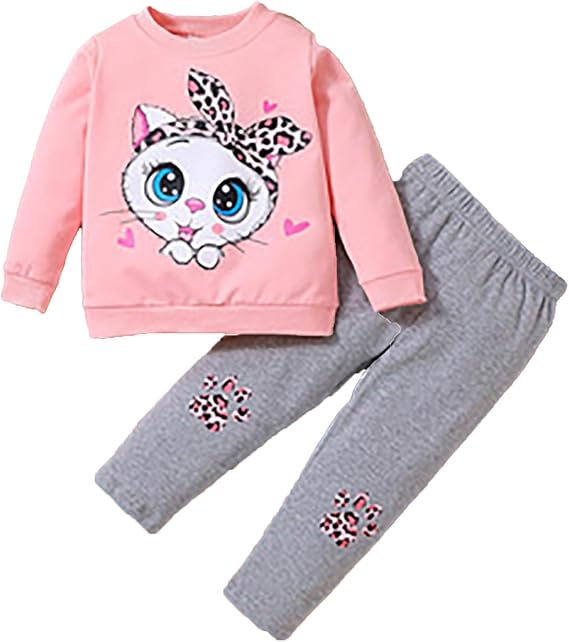 Generisch Toddler Kids Baby Girls Long Sleeve Cute Cartoon Animal Tops Blouse Leopard Print Trousers Outfits Set 2 Pieces Clothing Newborn Clothing Boy - Image 4