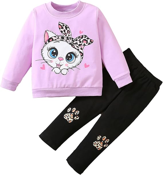Generisch Toddler Kids Baby Girls Long Sleeve Cute Cartoon Animal Tops Blouse Leopard Print Trousers Outfits Set 2 Pieces Clothing Newborn Clothing Boy - Image 5