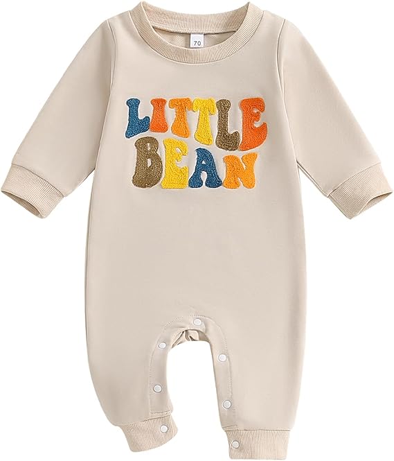 Geagodelia Newborn Baby Boy Little Bean Baby Grow Long Sleeve Romper One Piece Outfit Cotton Autumn Winter Clothes for Babies
