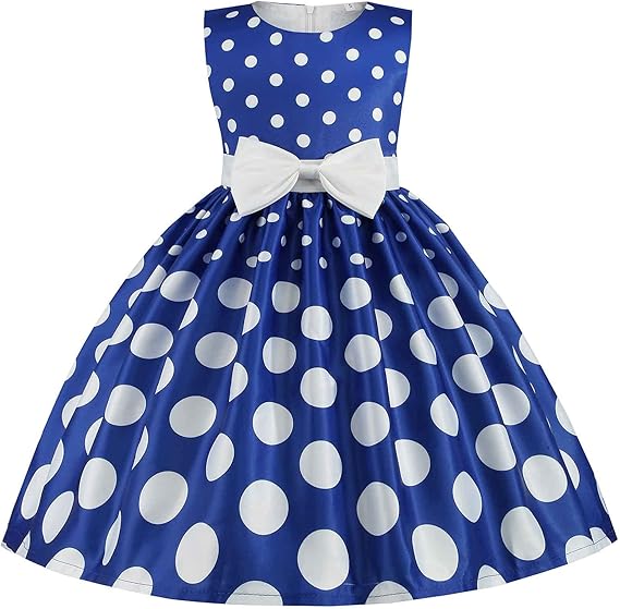 Summer Dress Girls Dress Party Printed Kids Bowknot Pageant Dot Dress Princess Dress Wedding Birthday Dress Skirt