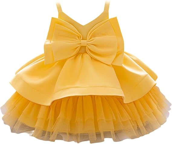 TüLrock Kids Princess Dress for Toddler Girls 1st Birthday Bowknot Tulle Skirt Strapless Flower Girl Party Dress for Baby 1-3 Years Old