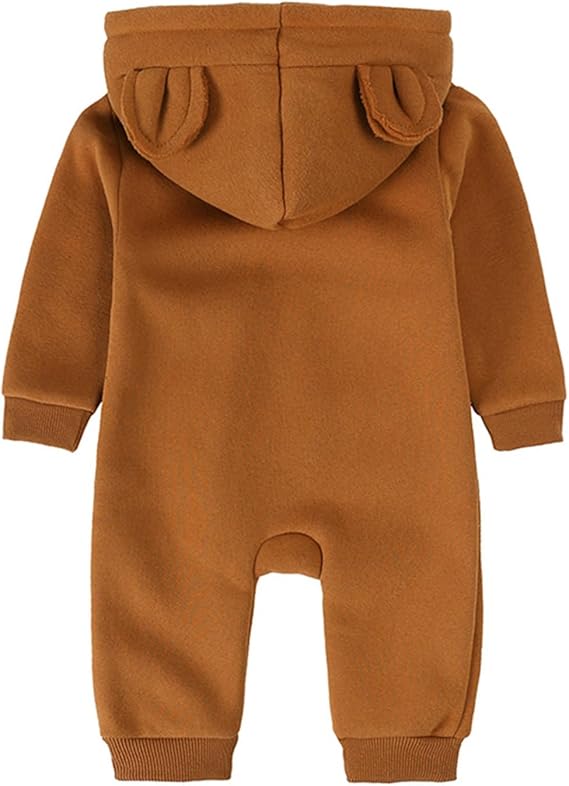 Generisch Unisex Newborn Baby Boys Girls Long Sleeve Zipper Ears with Overalls Fleece Warm Romper Loose Outfit Clothing - Image 3