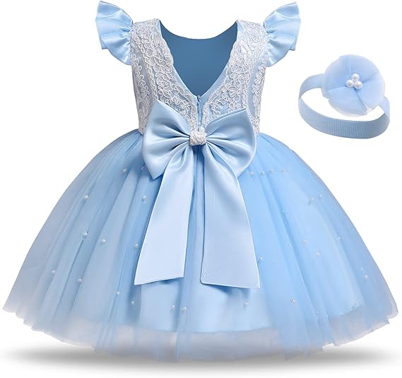Baby Girl Dress Toddler Flower Party Princess Dress (Blue) - Image 6