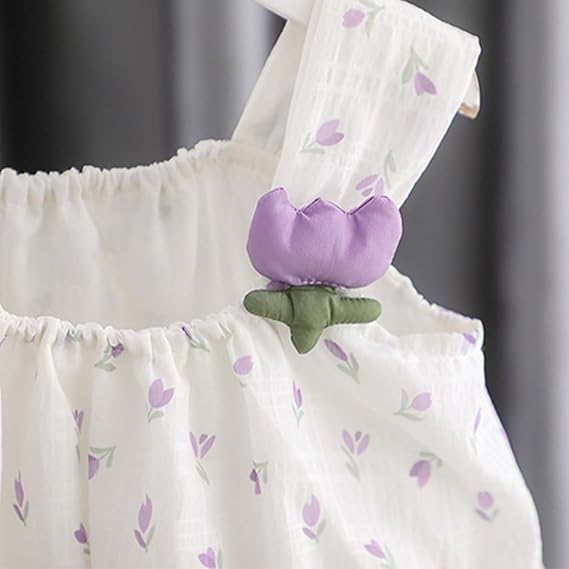Toddler Baby Girl Summer Tulip Princess Dress, Sleeveless Floral Print Puffy Suspenders Dresses with Elasticized Neck + Tulip Bag for Beach Birthday Shooting 1-7 Years, Purple - Image 3