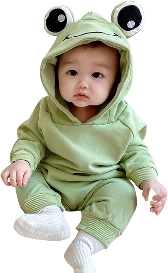 Generisch Boys 3D Frog Animal Romper Hooded Jumpsuit Cotton Baby Toddler