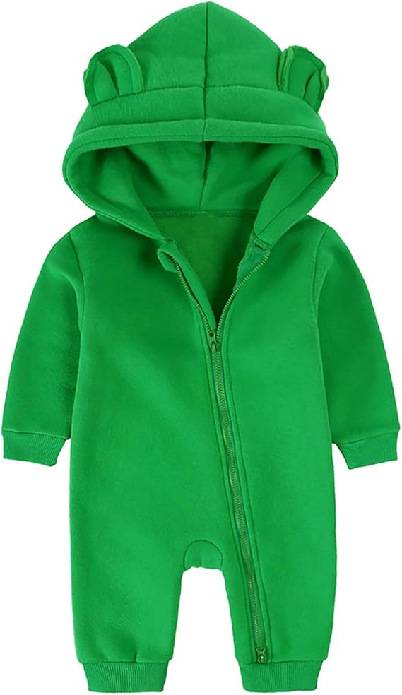 Generisch Unisex Newborn Baby Boys Girls Long Sleeve Zipper Ears with Overalls Fleece Warm Romper Loose Outfit Clothing - Image 10