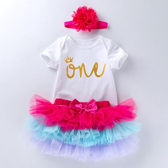 Generisch Girls Birthday Outfits Short Sleeve Romper with Hair for Toddler First Birthday Photoshoot