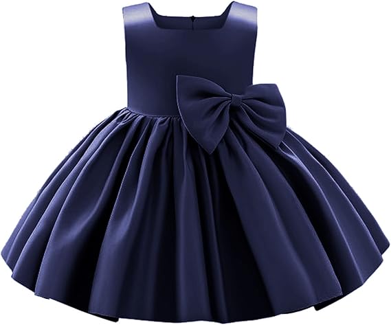 Flower Girls Bowknot Tutu Dress for Kids Baby Wedding Bridesmaid Birthday Party Pageant Formal Dresses Toddler First Baptism Christening Gown