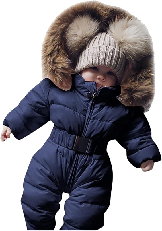 Outerwear Romper Coat Warm Infant Baby Snowsuit Girls Hooded Jumpsuit Girls Coat& (Navy, 0-3 Months)