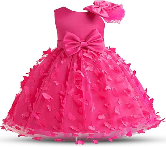 Baby Girl Dress Toddler Flower Party Princess Hot Pink Dress