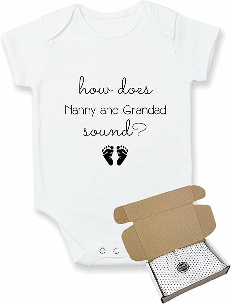 How does Nanny and Grandad Sound? Baby Announcement Vest Bodysuit (Pregnancy Reveal) - Gift Wrapped with Box