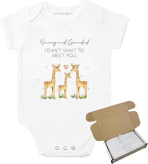 allaboutthebump Nanny Grandad I Can't Wait To Meet You Giraffe Baby Announcement Vest | Baby Announcement Vest Bodysuit (Pregnancy Reveal) - Gift Wrapped with Box - Image 4