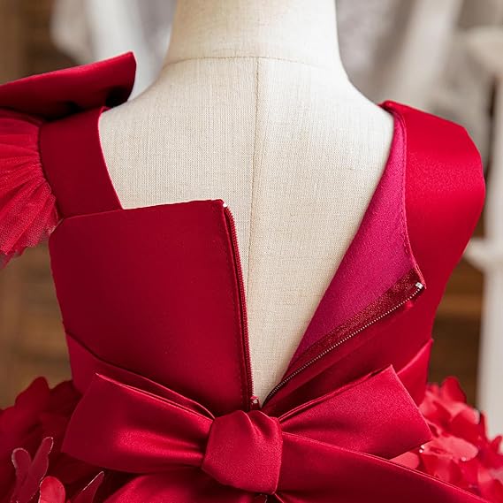 Baby Girl Dress Toddler Flower Party Princess Dress (Red) - Image 4