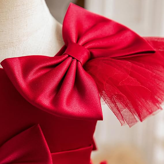 Baby Girl Dress Toddler Flower Party Princess Dress (Red) - Image 3