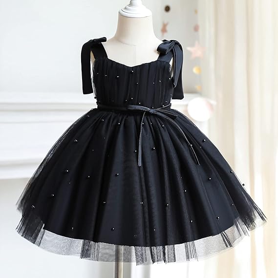 Baby Girl Dress Toddler Flower Party Princess Black Dress - Image 3