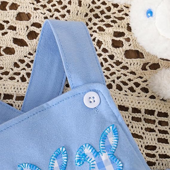 2026 Summer Baby Bodysuit with Rabbit Embroidery and Straps for Girls - Easter Romper Soft and Comfortable with Cute Bib Neckline - Image 4