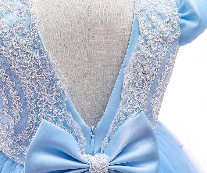 Baby Girl Dress Toddler Flower Party Princess Dress (Blue) - Image 3