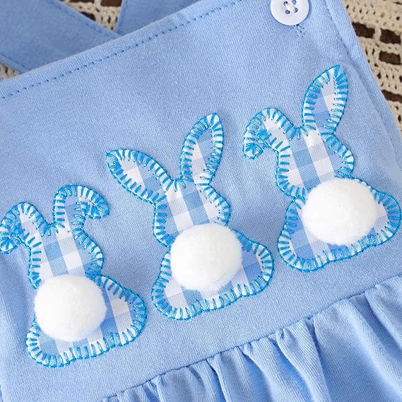 2026 Summer Baby Bodysuit with Rabbit Embroidery and Straps for Girls - Easter Romper Soft and Comfortable with Cute Bib Neckline - Image 3