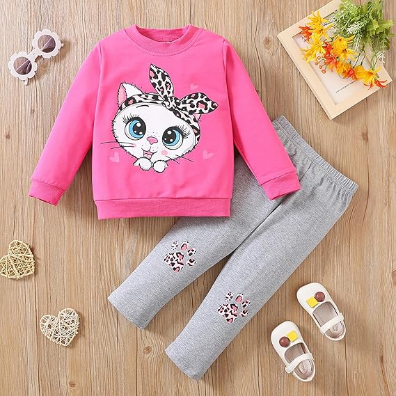 Generisch Toddler Kids Baby Girls Long Sleeve Cute Cartoon Animal Tops Blouse Leopard Print Trousers Outfits Set 2 Pieces Clothing Newborn Clothing Boy - Image 3