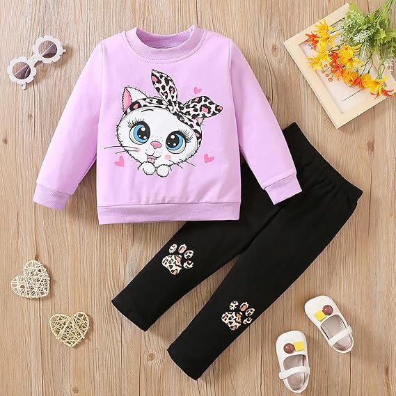 Generisch Toddler Kids Baby Girls Long Sleeve Cute Cartoon Animal Tops Blouse Leopard Print Trousers Outfits Set 2 Pieces Clothing Newborn Clothing Boy - Image 6