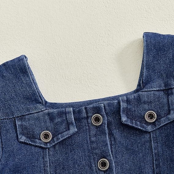 Geagodelia Toddler Baby Girl Denim Dress Little Girls Button Down A-Line Skirt Long Puff Sleeve Ruffle Puffy Hem Pageant Baptism Wedding Evening Birthday Party Princess Dress - Image 4