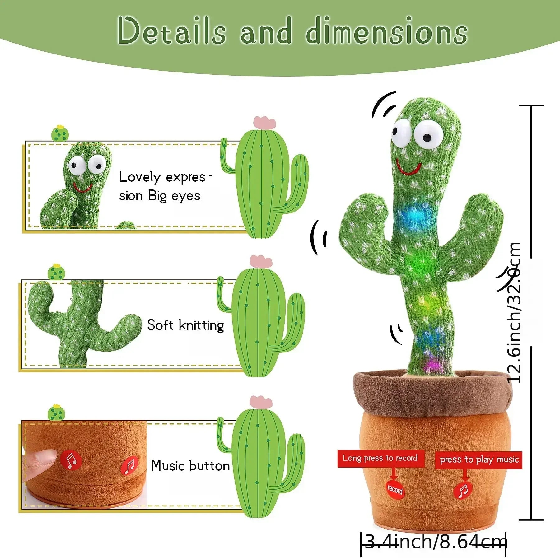 Rechargeable Dancing Cactus Plush Toy for Kids - Image 4